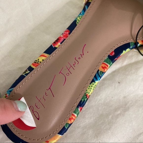 BETSEY JOHNSON bow flats size 6 satin gingham yellow blue tropical fruit pattern - Picture 5 of 5